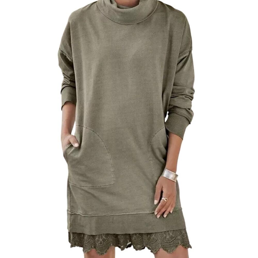 Sundance Everleigh Everyday Dress Sweater Turtleneck Long Sleeve Mini Green S